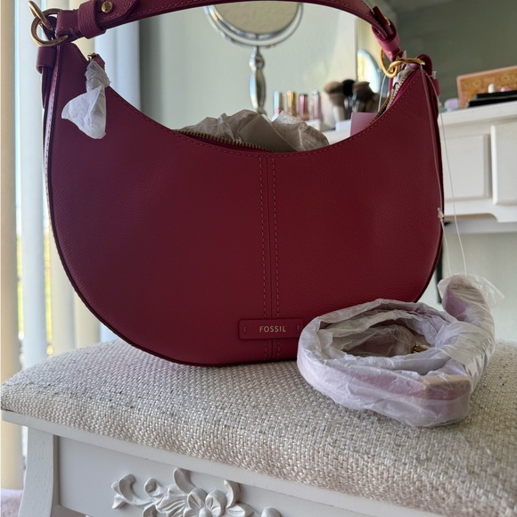 Fossil Genuine Leather Pink Hobo Bag New with tags - Picture 7 of 8